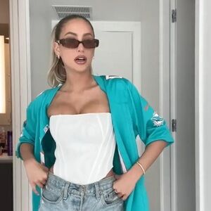 White Fox Boutique Teal and White Top